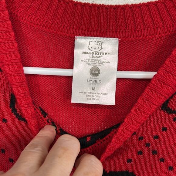 Hello Kitty by Sanrio Womens Sweater Size Medium Red Bow Pattern Long Sleeve - Picture 5 of 6